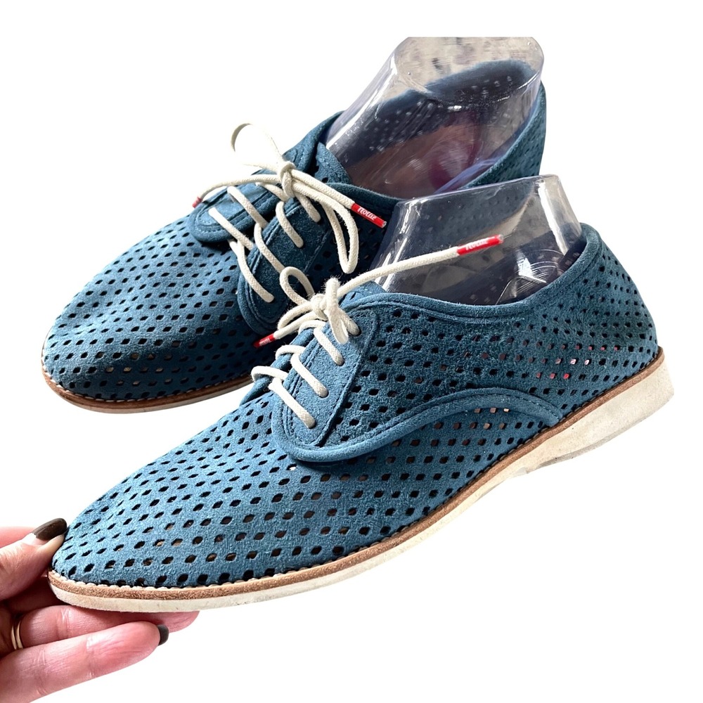 Rollie Derby Punch Women 39 Light Blue Suede Perforated Lace Up Oxford Shoes‎